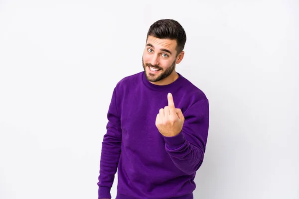 Jonge Blanke Man Tegen Een Witte Achtergrond Geïsoleerd Wijzend Met — Stockfoto