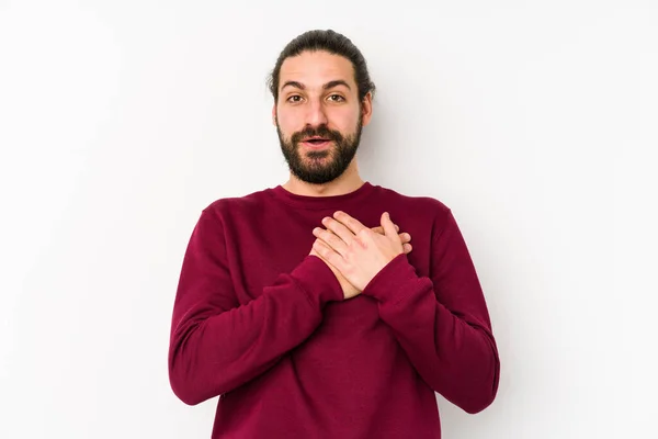 Ung Langt Hår Isolert Hvit Bakgrunn Har Vennlig Uttrykk Som – stockfoto