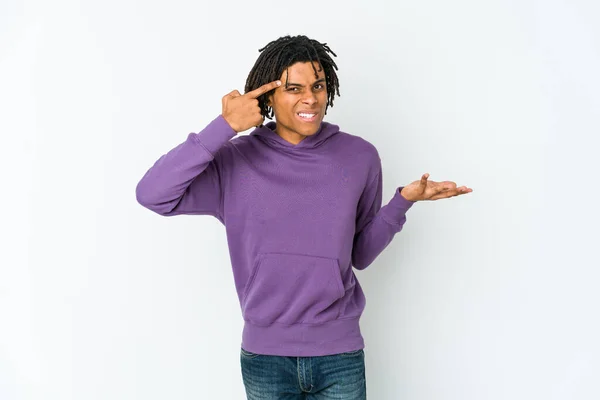 Young African American Rasta Man Showing Disappointment Gesture Forefinger — Stock Photo, Image