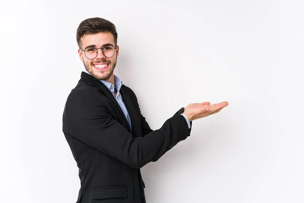 Jonge Kaukasische Zakenman Poseren Een Witte Achtergrond Geïsoleerd Jonge Kaukasische — Stockfoto