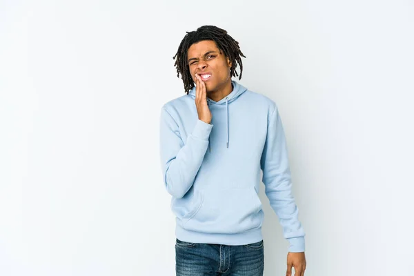 Ung Afrikansk Amerikansk Rasta Man Som Har Stark Tänder Smärta — Stockfoto