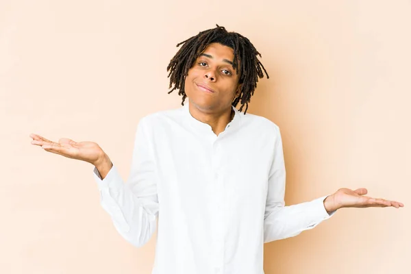 Young African American Rasta Man Confused Doubtful Shrugging Shoulders Hold — Stock Photo, Image