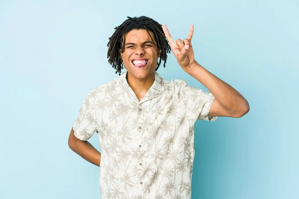 Young African American Rasta Man Showing Rock Gesture Fingers — Stock Photo, Image