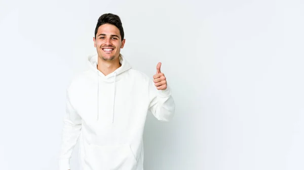 Jonge Blanke Man Geïsoleerd Witte Achtergrond Glimlachen Het Verhogen Van — Stockfoto