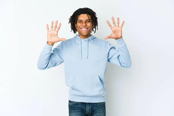 Jovem Africano Americano Rasta Homem Mostrando Número Dez Com Mãos — Fotografia de Stock