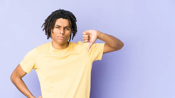 Young African American Rasta Man Showing Thumb Disappointment Concept — Stock Photo, Image