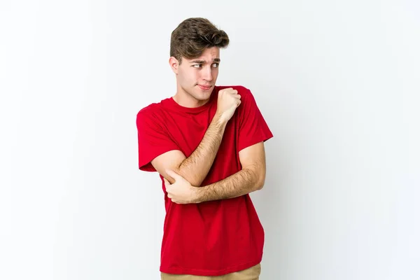 Young Caucasian Man Isolated White Background Confused Feels Doubtful Unsure — Stock Photo, Image