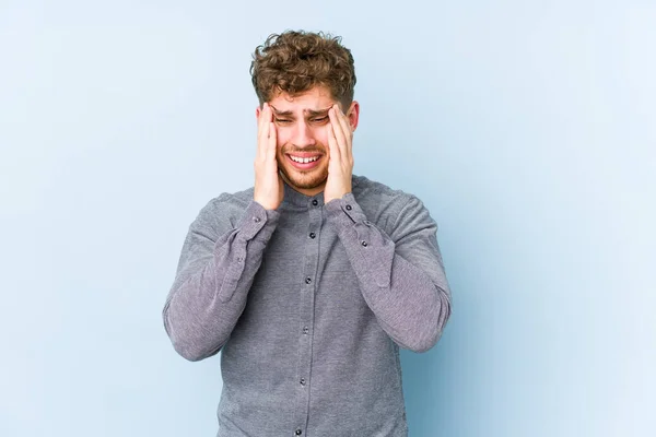 Young Blond Curly Hair Caucasian Man Isolated Crying Unhappy Something — Stock Photo, Image