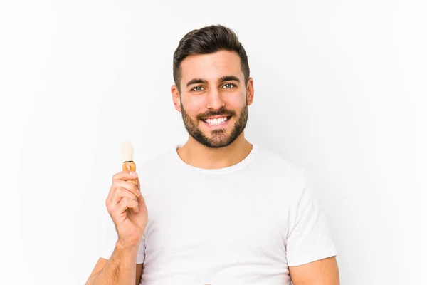 Young Caucasian Man Recently Shaving Isolated Smiling Confident Crossed Arms — ストック写真