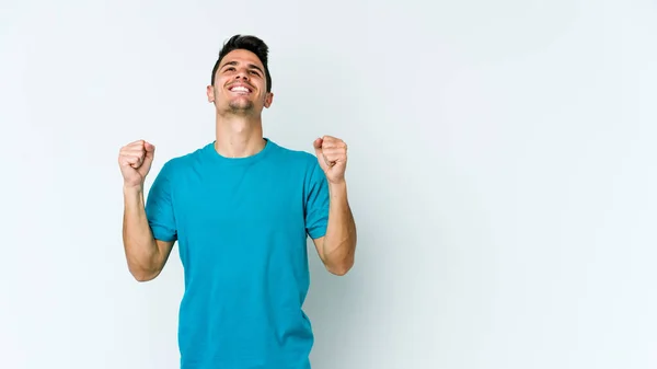 Jonge Blanke Man Geïsoleerd Witte Achtergrond Vieren Een Overwinning Passie — Stockfoto