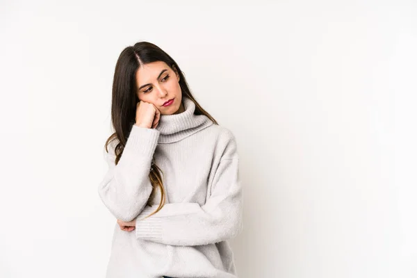 Young Caucasian Woman Isolated White Background Who Feels Sad Pensive — Stock Photo, Image