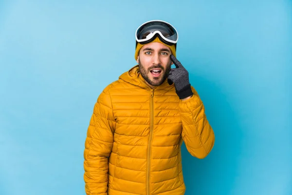 Young Skier Caucasian Man Isolated Showing Disappointment Gesture Forefinger — Stock Photo, Image