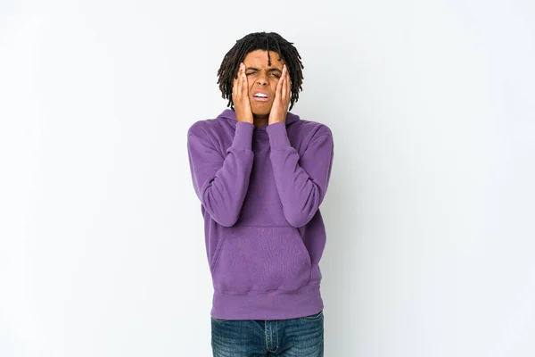 Young African American Rasta Man Whining Crying Disconsolately — Stock Photo, Image