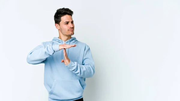 Giovane Uomo Caucasico Isolato Sfondo Bianco Mostrando Gesto Timeout — Foto Stock