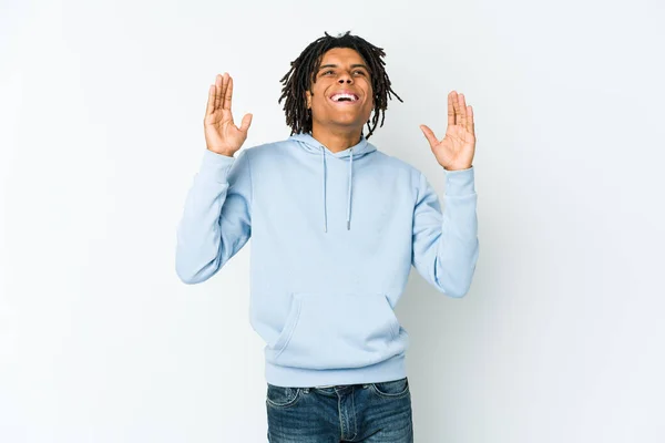Ung Afrikansk Amerikansk Rasta Man Glada Skrattar Mycket Lycka Koncept — Stockfoto