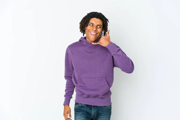 Young African American Rasta Man Showing Mobile Phone Call Gesture — Stock Photo, Image