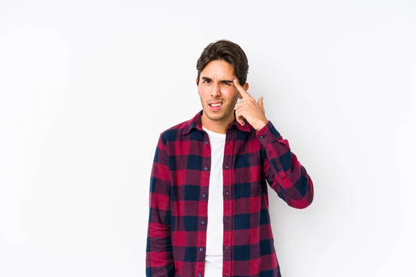 Young Caucasian Man Posing Pink Background Isolated Showing Disappointment Gesture — Stock Photo, Image