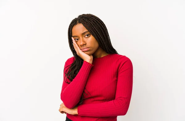 Junge Afrikanisch Amerikanische Frau Isoliert Die Gelangweilt Und Müde Ist — Stockfoto