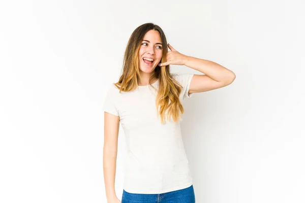 Young Caucasian Woman Isolated White Background Showing Mobile Phone Call — Stock Photo, Image