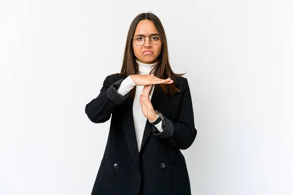 Junge Geschäftsfrau Mit Gemischter Rasse Isoliert Auf Weißem Hintergrund Und — Stockfoto