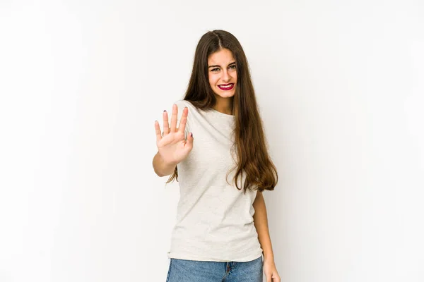 Young Caucasian Woman Isolated White Background Rejecting Someone Showing Gesture — Stock Photo, Image