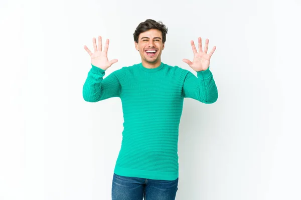 Jovem Homem Legal Mostrando Número Dez Com Mãos — Fotografia de Stock