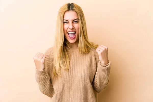 Young Blonde Caucasian Woman Cheering Carefree Excited Victory Concept — Stock Photo, Image