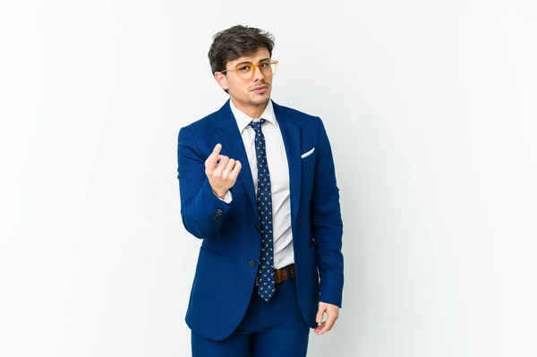 Young Business Cool Man Pointing Finger You Inviting Come Closer — Stock Photo, Image