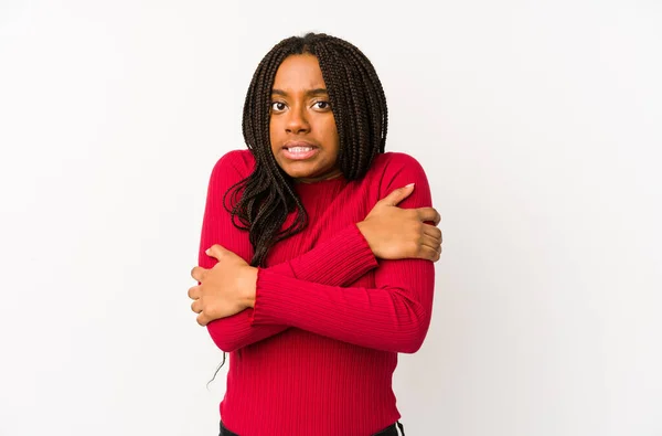 Mladá Africká Americká Žena Izolované Děje Chlad Důsledku Nízké Teploty — Stock fotografie
