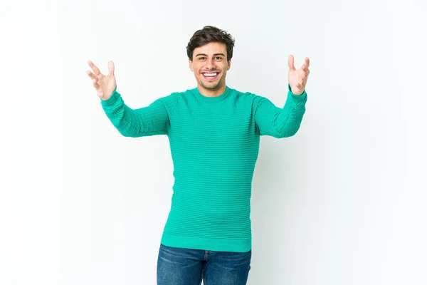 Jovem Homem Legal Comemorando Uma Vitória Sucesso Ele Está Surpreso — Fotografia de Stock