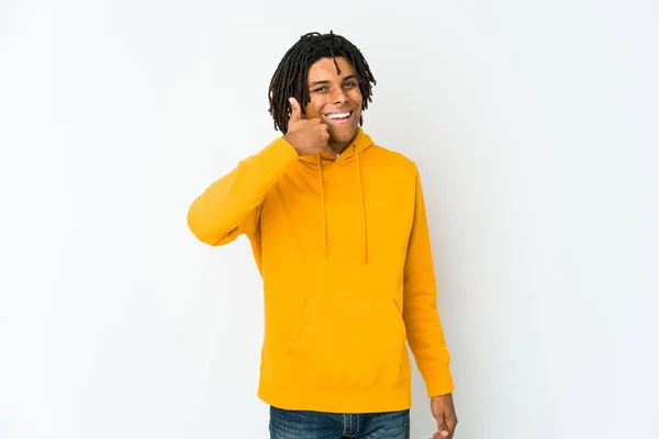 Young African American Rasta Man Showing Mobile Phone Call Gesture — Stock Photo, Image