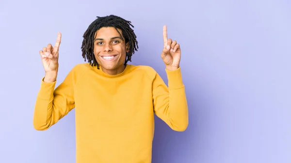 Young Black Man Wearing Rasta Hairstyle Indicates Both Fore Fingers — Stock Photo, Image