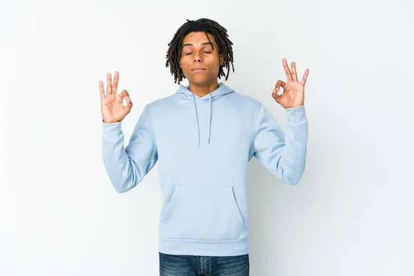 Young African American Rasta Man Relaxes Hard Working Day She — Stock Photo, Image