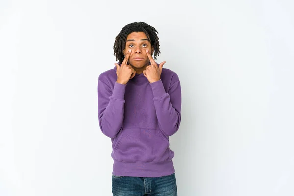 Young African American Rasta Man Crying Unhappy Something Agony Confusion — Stock Photo, Image