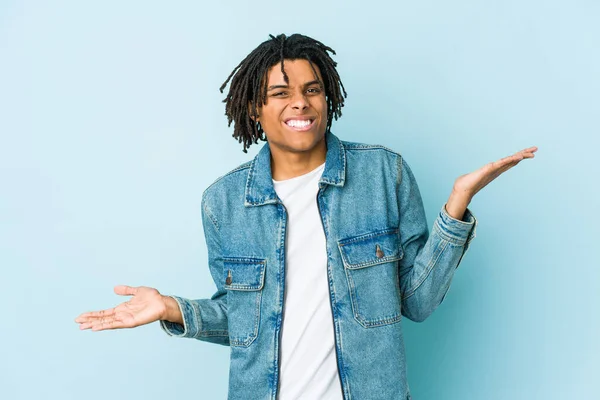 Young Black Man Wearing Jeans Jacket Confused Doubtful Shrugging Shoulders — Stock Photo, Image