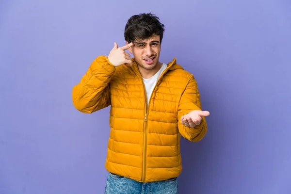 Jonge Coole Man Toont Een Teleurstelling Gebaar Met Wijsvinger — Stockfoto