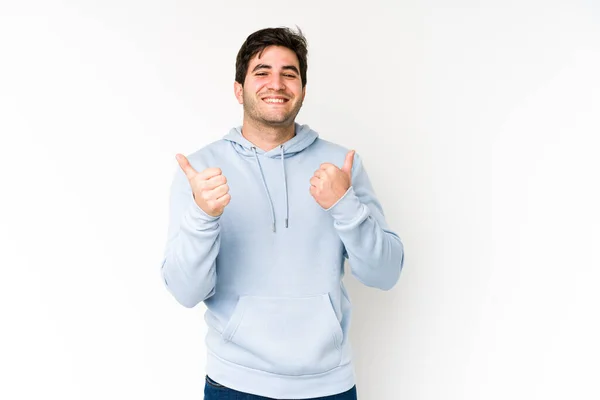 Jeune Homme Isolé Sur Fond Blanc Levant Les Pouces Vers — Photo