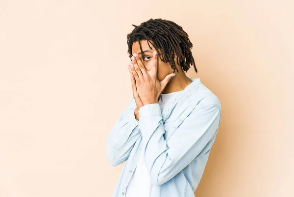 Young African American Rasta Man Blink Fingers Frightened Nervous — Stock Photo, Image