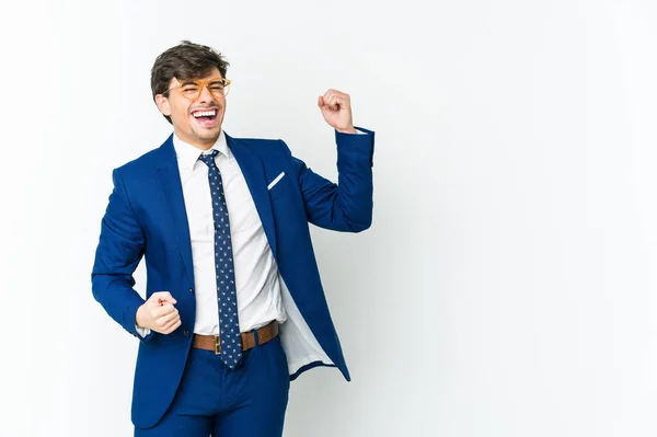 Young Business Cool Man Raising Fist Victory Winner Concept — Stock Photo, Image