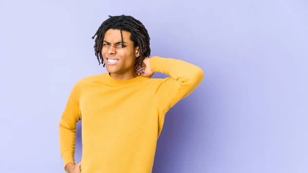 Young Black Man Wearing Rasta Hairstyle Suffering Neck Pain Due — Stock Photo, Image