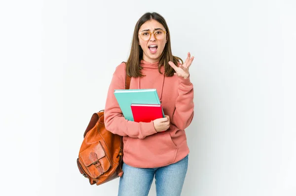 Young Student Woman Isolated White Bakcground Screaming Rage — Stock Photo, Image