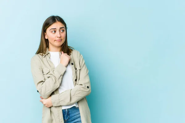 Giovane Donna Caucasica Confusa Sente Dubbia Insicura — Foto Stock