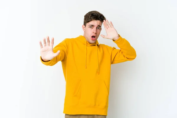 Young Caucasian Man Isolated White Background Being Shocked Due Imminent — Stock Photo, Image