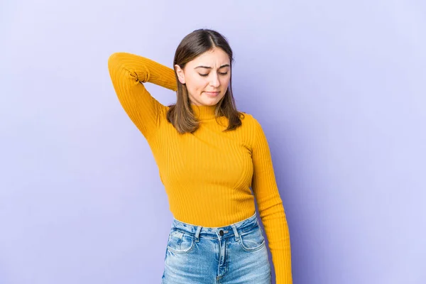 Young Caucasian Woman Suffering Neck Pain Due Sedentary Lifestyle — Stock Photo, Image