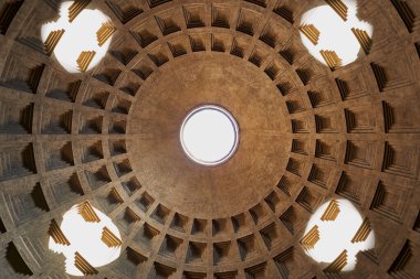 Gündüz Agrippa Pantheon 'un çatısındaki açıklık simetrik güneş ışınlarıyla