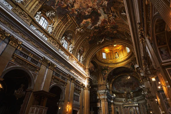 Fresque Statues Dans Voûte Église Gesu Rome Italie — Photo