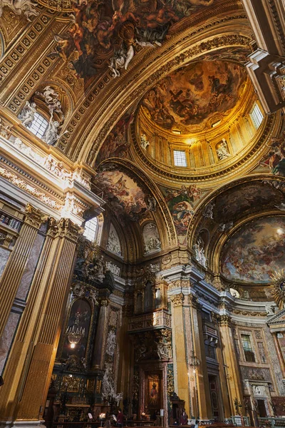 Fresque Statues Dans Voûte Église Gesu Rome Italie — Photo