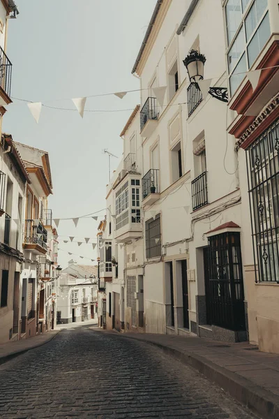 stock image Empty white old town street in Andalusia, Spain.