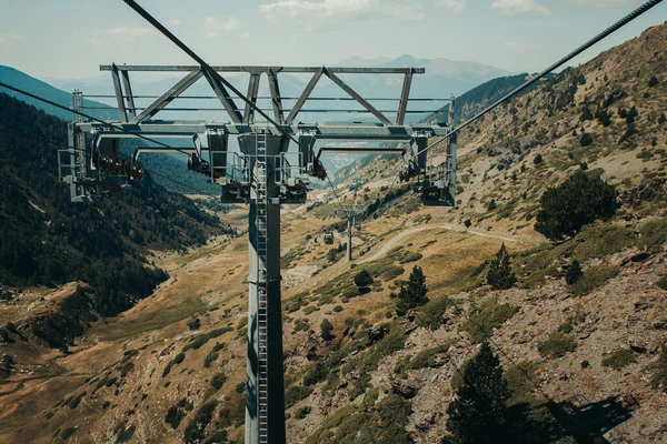 Tower of a cable car in the middle of the mountain in Andorra.