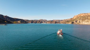 Atuel Kanyonu, San Rafael, Arjantin 'deki Catamaran, Valle Grande hava manzarası.